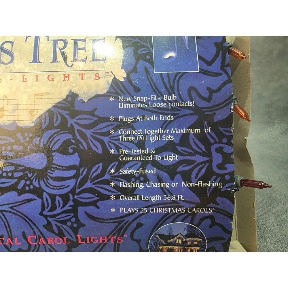Vintage Christmas Tree Musical Carol Lights 100 Multi-Color 25 Songs 36.8ft